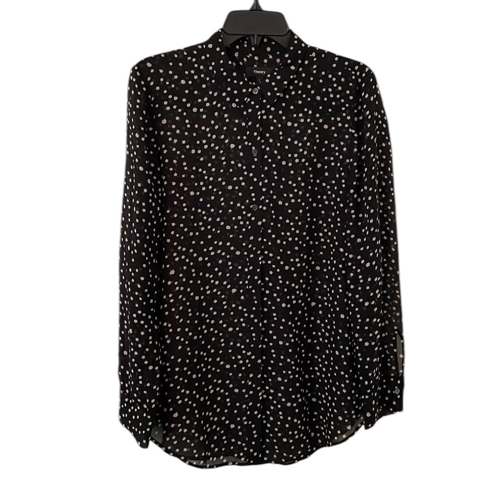 THEORY | Women’s Black/White Silk Biritta R-Starry Print Button Down‎ Top Size L